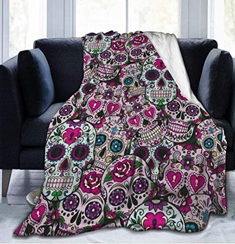 ZAPVI Kuscheldecke Flanell Mikrofaser 180x220 cm Blumen & Totenköpfe 3D-gedruckte Flanelldecke, leichte weiche Plüschdecke Sofaüberwurf Büro Nickerchen Decke für Erwachsene und Kinder Geschenk von ZAPVI
