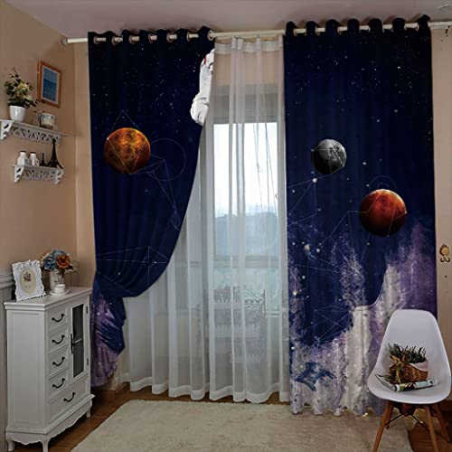 ZAPVI Ösenschal Vorhang Astronauten und Planeten Blickdicht Aber lichtdurchlässig Dekoschal Microfaser mit wunderschön leichtem Fall - Gardine 2er Set Größe:2 x B75 x H166cm von ZAPVI
