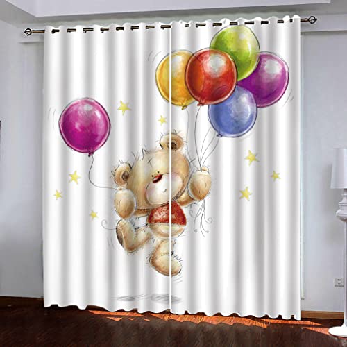 ZAPVI Vorhang Blickdicht Ösenschal Luftballons & Bären Thermo Gardinen Blickdicht Vorhänge für Kinderzimmer Schlafzimmer Gardine 2er Set Größe:2 x B110 x H215cm von ZAPVI