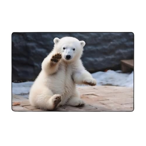 ZAQXSWCDEV Baby Eisbär-Teppich, luxuriös, 152,4 x 99,1 cm, einseitiger Druck, weicher Flanellstoff, hochdichter Memory-Schaum, rutschfeste und strapazierfähige Unterseite von ZAQXSWCDEV