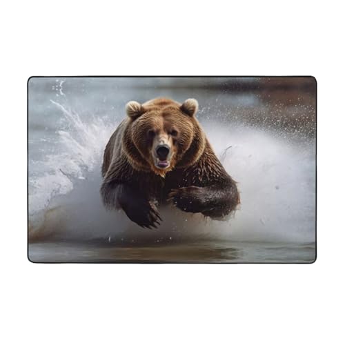 ZAQXSWCDEV Bear Running Luxuriöser Teppich, 152,4 x 99,1 cm, einseitiger Druck, weicher Flanellstoff, hochdichter Memory-Schaum, rutschfeste und strapazierfähige Unterseite von ZAQXSWCDEV