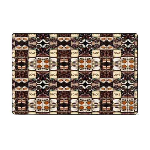 ZAQXSWCDEV Coffee Collage Luxuriöser Teppich, 152,4 x 99,1 cm, einseitiger Druck, weicher Flanellstoff, hochdichter Memory-Schaum, rutschfeste und langlebige Unterseite von ZAQXSWCDEV