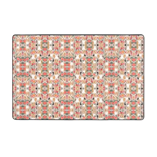ZAQXSWCDEV Corgi Luxuriöser Teppich, Blumenmuster, 152,4 x 99,1 cm, einseitiger Druck, weicher Flanellstoff, hochdichter Memory-Schaum, rutschfeste und strapazierfähige Unterseite von ZAQXSWCDEV