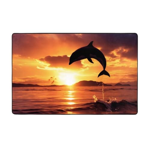 ZAQXSWCDEV Delphin At Dusk Luxuriöser Teppich, 152,4 x 99,1 cm, einseitiger Druck, weicher Flanellstoff, hochdichter Memory-Schaum, rutschfeste und langlebige Unterseite von ZAQXSWCDEV