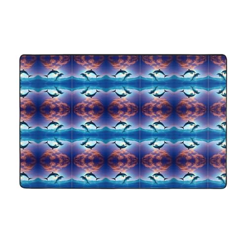 ZAQXSWCDEV Dolphin Luxuriöser Teppich, 152,4 x 99,1 cm, einseitiger Druck, weicher Flanellstoff, hochdichter Memory-Schaum, rutschfeste und strapazierfähige Unterseite von ZAQXSWCDEV