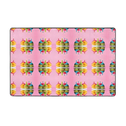 ZAQXSWCDEV Farbenfroher Happy Birthday Cupcakes luxuriöser Teppich 152,4 x 99,1 cm – einseitiger Druck in voller Breite, weicher Flanellstoff, hochdichter Memory-Schaum, rutschfeste und langlebige von ZAQXSWCDEV
