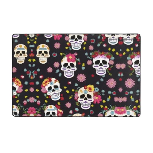 ZAQXSWCDEV Floraler Horror-Totenkopf-Teppich, luxuriös, 152,4 x 99,1 cm, einseitiger Druck, weicher Flanellstoff, hochdichter Memory-Schaum, rutschfeste und langlebige Unterseite von ZAQXSWCDEV