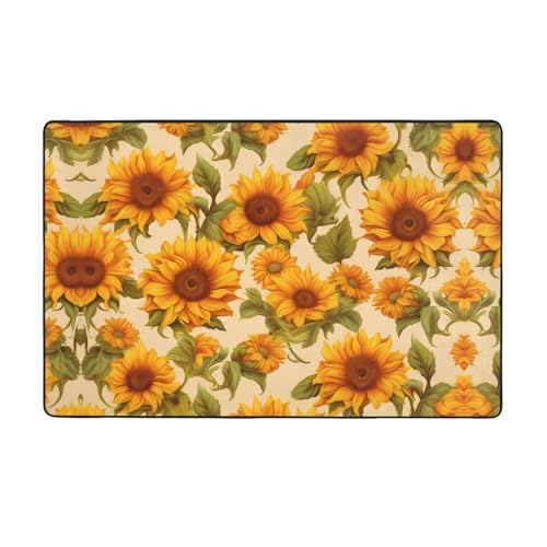 ZAQXSWCDEV Fresh Sunflower Luxuriöser Teppich, 152,4 x 99,1 cm, einseitiger Druck, weicher Flanellstoff, hochdichter Memory-Schaum, rutschfeste und langlebige Unterseite von ZAQXSWCDEV