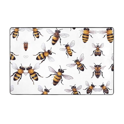 ZAQXSWCDEV Funny Bees, luxuriöser Teppich, 152,4 x 99,1 cm, einseitiger Druck, weicher Flanellstoff, hochdichter Memory-Schaum, rutschfeste und langlebige Unterseite von ZAQXSWCDEV