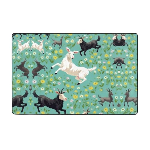 ZAQXSWCDEV Goat Frolic Luxuriöser Teppich, 152,4 x 99,1 cm, einseitiger Druck, weicher Flanellstoff, hochdichter Memory-Schaum, rutschfeste und strapazierfähige Unterseite von ZAQXSWCDEV