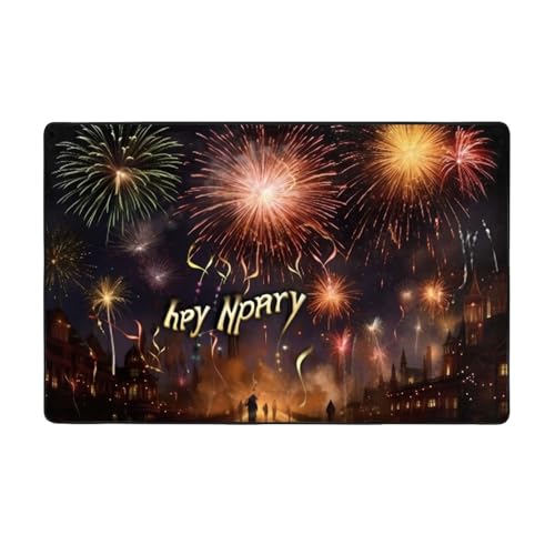 ZAQXSWCDEV Happy New Year Luxuriöser 152,4 x 99,1 cm Teppich, einseitiger Druck, weicher Flanellstoff, hochdichter Memory-Schaum, rutschfeste und langlebige Unterseite von ZAQXSWCDEV