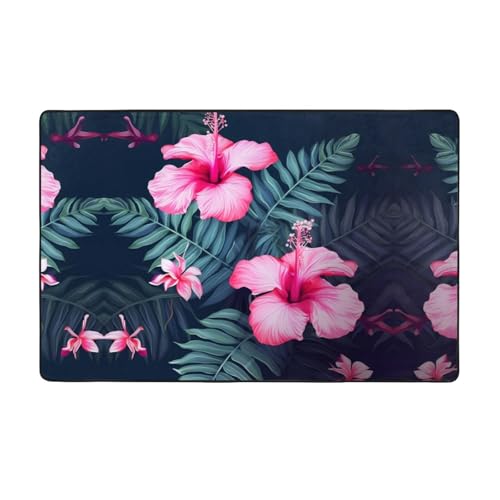 ZAQXSWCDEV Hawaii luxuriöser Teppich mit rosa Blumen, 152,4 x 99,1 cm, einseitiger Druck, weicher Flanellstoff, hochdichter Memory-Schaum, rutschfeste und strapazierfähige Unterseite von ZAQXSWCDEV