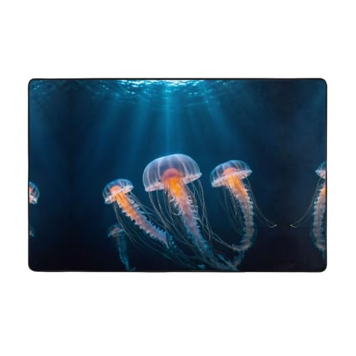 ZAQXSWCDEV Jellyfish (4) Luxuriöser Teppich, 152,4 x 99,1 cm, einseitiger Druck, weicher Flanellstoff, hochdichter Memory-Schaum, rutschfeste und langlebige Unterseite von ZAQXSWCDEV