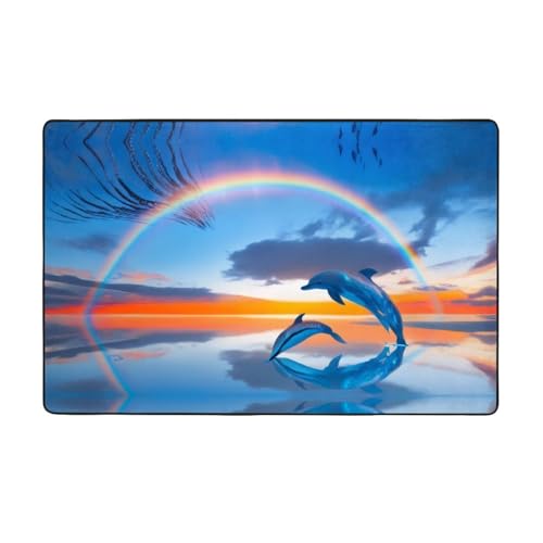 ZAQXSWCDEV Jumping Whales (3) Luxuriöser 152,4 x 99,1 cm Teppich, einseitiger Druck, weicher Flanellstoff, hochdichter Memory-Schaum, rutschfeste und langlebige Unterseite von ZAQXSWCDEV