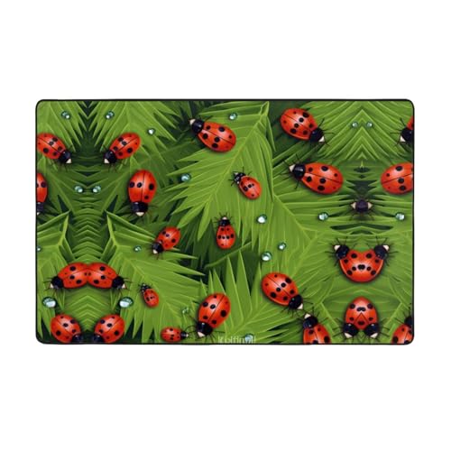 ZAQXSWCDEV Leaves And Ladybugs Luxuriöser Teppich, 152,4 x 99,1 cm, einseitiger Druck, weicher Flanellstoff, hochdichter Memory-Schaum, rutschfeste und langlebige Unterseite von ZAQXSWCDEV