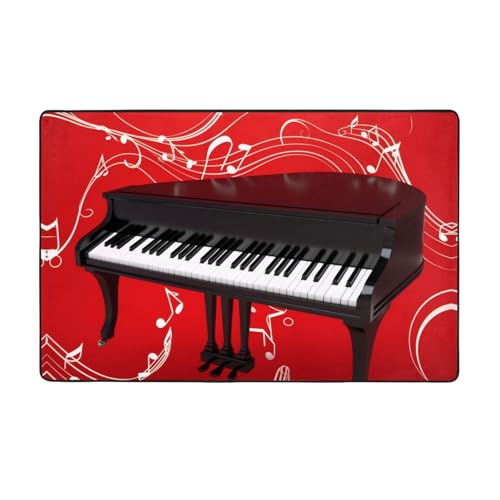 ZAQXSWCDEV Luxuriöser Teppich mit Musiknoten-Klavier, 152,4 x 99,1 cm, einseitiger Druck, weicher Flanellstoff, hochdichter Memory-Schaum, rutschfeste und langlebige Unterseite von ZAQXSWCDEV