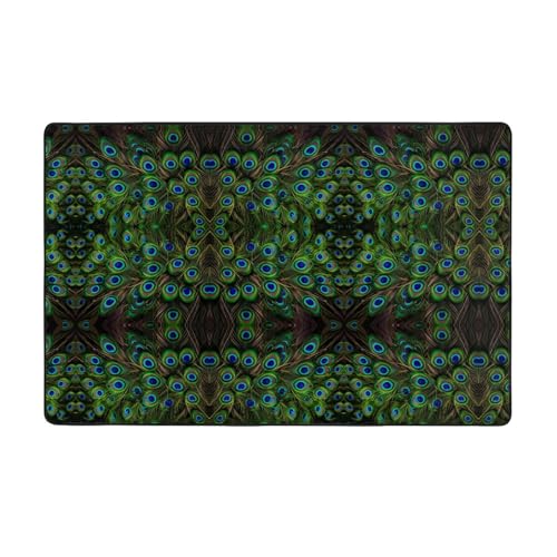 ZAQXSWCDEV Luxuriöser Teppich mit Pfauenfedern, 152,4 x 99,1 cm, einseitiger Druck, weicher Flanellstoff, hochdichter Memory-Schaum, rutschfeste und langlebige Unterseite von ZAQXSWCDEV