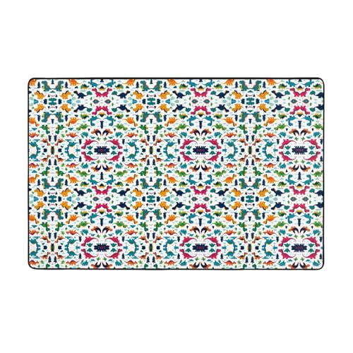 ZAQXSWCDEV Luxuriöser Teppich mit bunten Dinosauriern, 152,4 x 99,1 cm, einseitiger Druck, weicher Flanellstoff, hochdichter Memory-Schaum, rutschfeste und langlebige Unterseite von ZAQXSWCDEV
