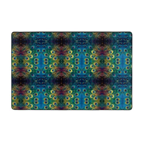 ZAQXSWCDEV Luxuriöser Teppich mit farbigem Pfau, 152,4 x 99,1 cm, einseitiger Druck, weicher Flanellstoff, hochdichter Memory-Schaum, rutschfeste und langlebige Unterseite von ZAQXSWCDEV