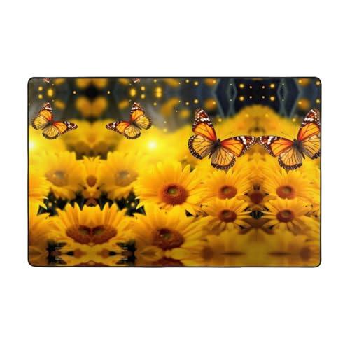 ZAQXSWCDEV Luxuriöser Teppich mit gelben Blumen, Schmetterlinge, 152,4 x 99,1 cm, einseitiger Druck, weicher Flanellstoff, hochdichter Memory-Schaum, rutschfeste und strapazierfähige Unterseite von ZAQXSWCDEV
