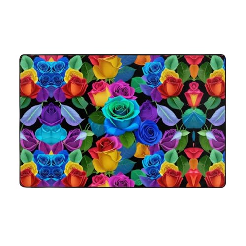 ZAQXSWCDEV Luxuriöser Teppich mit mehrfarbigen Rosen, 152,4 x 99,1 cm, einseitiger Druck, weicher Flanellstoff, hochdichter Memory-Schaum, rutschfeste und langlebige Unterseite von ZAQXSWCDEV