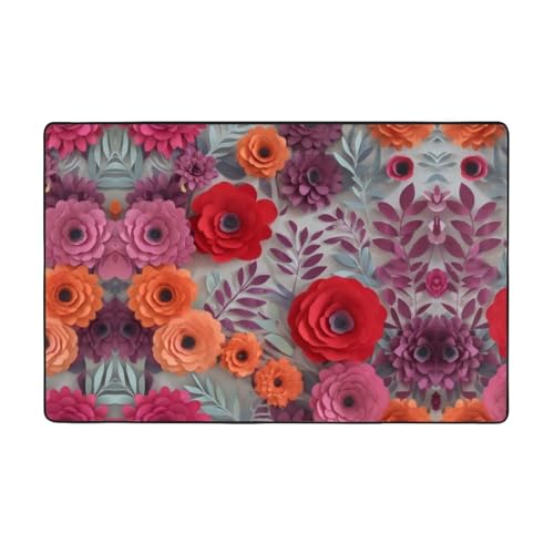 ZAQXSWCDEV Luxuriöser Teppich mit roten Blumen, 152,4 x 99,1 cm, einseitiger Druck, weicher Flanellstoff, hochdichter Memory-Schaum, rutschfeste und langlebige Unterseite von ZAQXSWCDEV