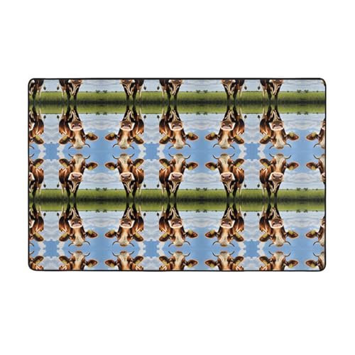 ZAQXSWCDEV Niedlicher Kuh-Teppich, 152,4 x 99,1 cm, einseitiger Druck, weicher Flanellstoff, hochdichter Memory-Schaum, rutschfeste und langlebige Unterseite von ZAQXSWCDEV