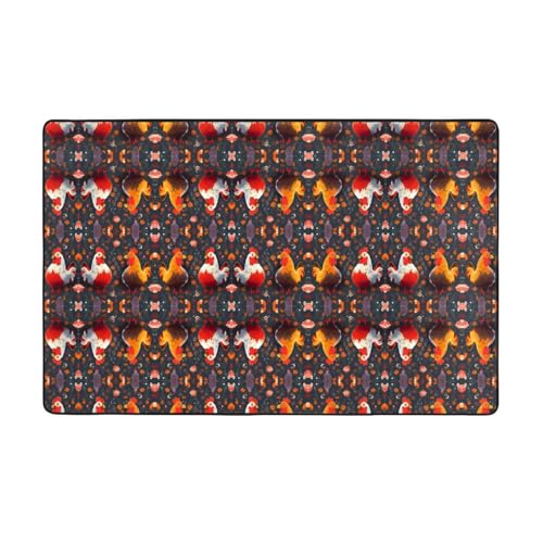 ZAQXSWCDEV Niedlicher Teppich mit Hahn-Hühnern, luxuriös, 152,4 x 99,1 cm, einseitiger Druck, weicher Flanellstoff, hochdichter Memory-Schaum, rutschfeste und langlebige Unterseite von ZAQXSWCDEV