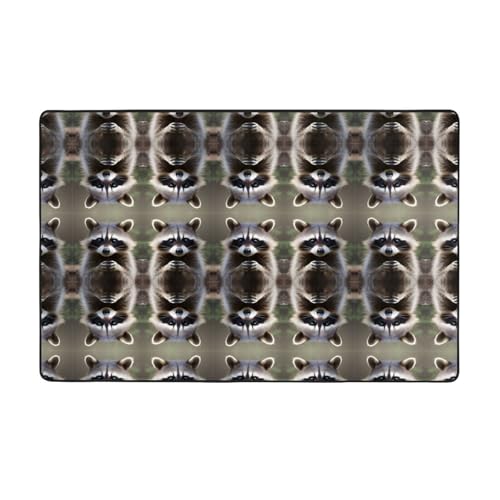 ZAQXSWCDEV Niedlicher Waschbär-Teppich, luxuriös, 152,4 x 99,1 cm, einseitiger Druck, weicher Flanellstoff, hochdichter Memory-Schaum, rutschfeste und strapazierfähige Unterseite von ZAQXSWCDEV