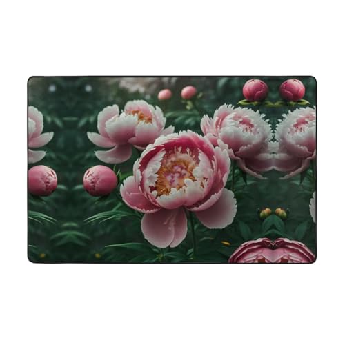 ZAQXSWCDEV Peony Luxuriöser Teppich, 152,4 x 99,1 cm, einseitiger Druck, weicher Flanellstoff, hochdichter Memory-Schaum, rutschfeste und langlebige Unterseite von ZAQXSWCDEV