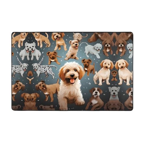 ZAQXSWCDEV Puppy Doodles Luxuriöser Teppich, 152,4 x 99,1 cm, einseitiger Druck, weicher Flanellstoff, hochdichter Memory-Schaum, rutschfeste und strapazierfähige Unterseite von ZAQXSWCDEV