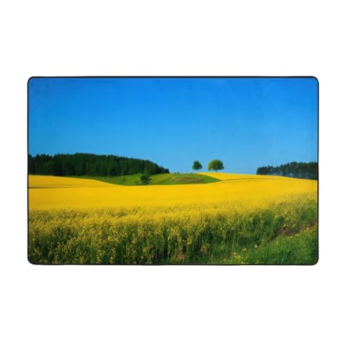 ZAQXSWCDEV Rape Flower Field Luxuriöser Teppich, 152,4 x 99,1 cm, einseitiger Druck, weicher Flanellstoff, hochdichter Memory-Schaum, rutschfeste und strapazierfähige Unterseite von ZAQXSWCDEV