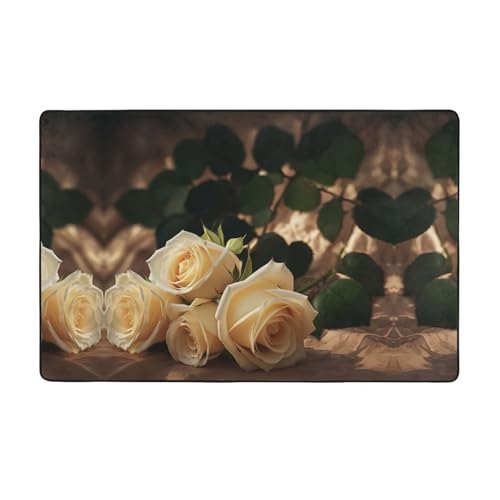 ZAQXSWCDEV Romantischer Rosen-Teppich, 152,4 x 99,1 cm, einseitiger Druck, weicher Flanellstoff, hochdichter Memory-Schaum, rutschfeste und langlebige Unterseite von ZAQXSWCDEV
