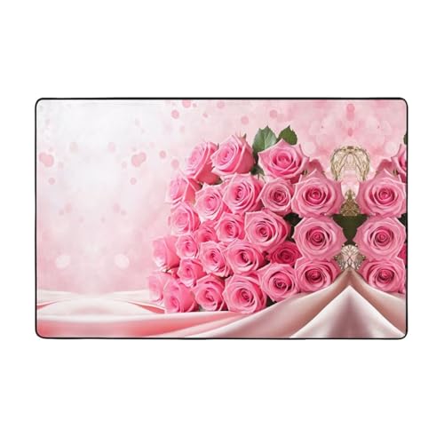 ZAQXSWCDEV Rose Luxuriöser Teppich, 152,4 x 99,1 cm, einseitiger Druck, weicher Flanellstoff, hochdichter Memory-Schaum, rutschfeste und langlebige Unterseite von ZAQXSWCDEV