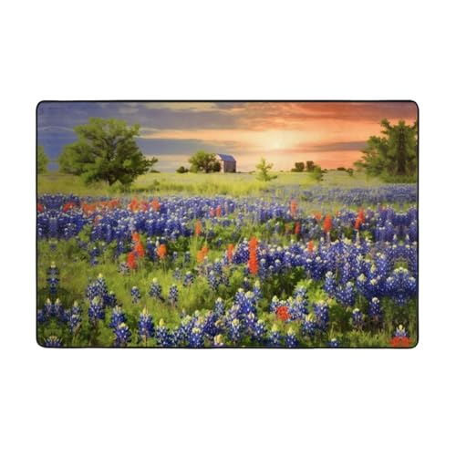 ZAQXSWCDEV Texas Bluebonnets Scenery Luxuriöser Teppich, 152,4 x 99,1 cm, einseitiger Druck, weicher Flanellstoff, hochdichter Memory-Schaum, rutschfeste und langlebige Unterseite von ZAQXSWCDEV