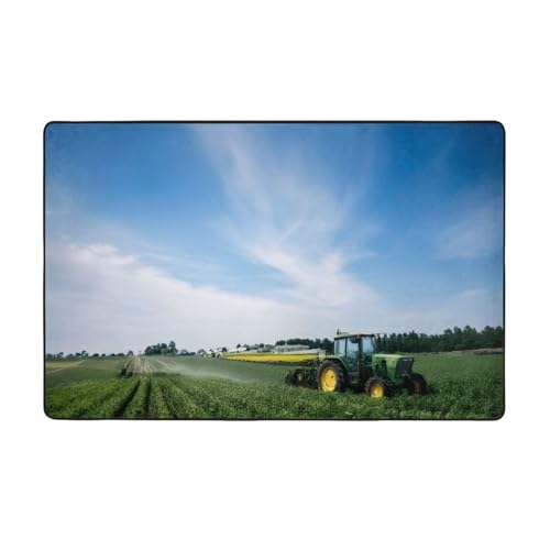 ZAQXSWCDEV Tractor Farm Luxuriöser Teppich, 152,4 x 99,1 cm, einseitiger Druck, weicher Flanellstoff, hochdichter Memory-Schaum, rutschfeste und strapazierfähige Unterseite von ZAQXSWCDEV