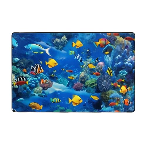 ZAQXSWCDEV Tropical Fishes Luxuriöser Teppich, 152,4 x 99,1 cm, einseitiger Druck, weicher Flanellstoff, hochdichter Memory-Schaum, rutschfeste und strapazierfähige Unterseite von ZAQXSWCDEV
