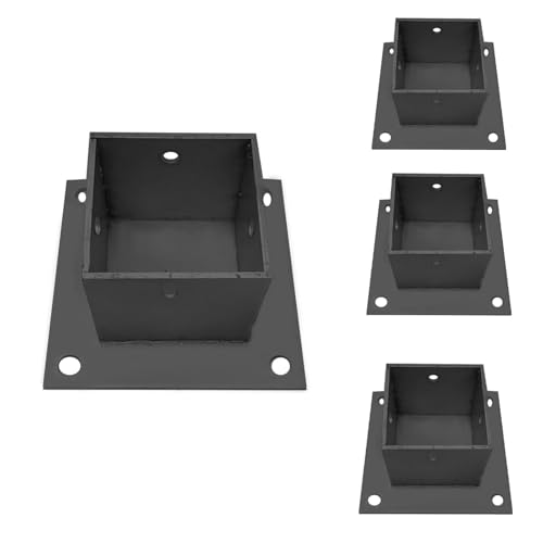 Pfostenträger Aufschraubhülse 4 Pcs Post Base Bolt Down Black, Pole Support Fence Foot Base Brackets for Concrete, Deck, Pergola & Mailbox, Front Porch Timber Column Base Plate(2 x 2 in x 3 in H) von ZAQYCM