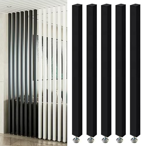 Raumteiler Trennwand, Paravent Raumtrenner Wohnzimmer Boden Bis Zur Decke Wand Posten Partitionen Bildschirme, Holzlatten Raumteiler Säule Mit Verstellbaren Füßen, Büro-Trennwände Säulen Hoch(Black 5 von ZAQYCM