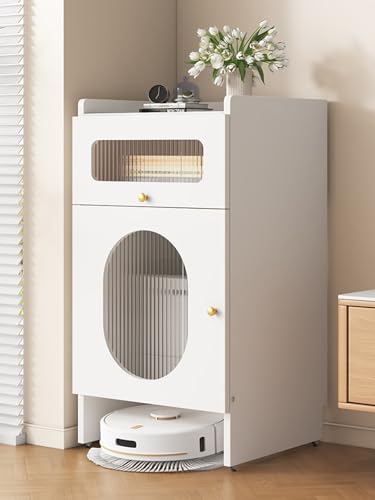 Saugroboter Ständer Staubsauger Roboter Halter Versteckter Roboter Staubsaugerschrank Aus Holz Mit Rädern, Wohnzimmer Schlafzimmer Büro Balkon Schlafsaal Eck Beistelltische/ Nachttisch Mit Aufbewahrun von ZAQYCM