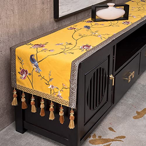 Tischläufer Chinesischer Stil Stickerei Bett Läufer Mit Quasten, Orange Blau Beige Gelb Grau Couchtisch-Läufer Für Wohnzimmer, Rechteckige Tische Und Hochzeitsparty (Color : C, Size : 50x180CM(20x71 von ZAQYCM