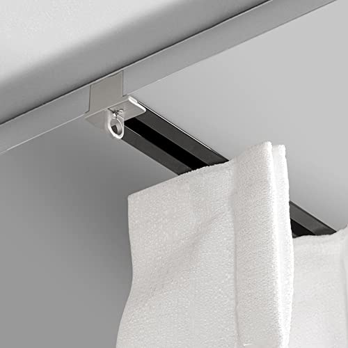 Vorhangschiene Gardinenschiene Gardinenstange Schwarz Bündige, Unsichtbare Vorhangschiene Für Vorhänge, Abgehängte Decken Und Raumteiler, Deckenhalterung Für Stummgeschaltete Duschvorhangschiene von ZAQYCM