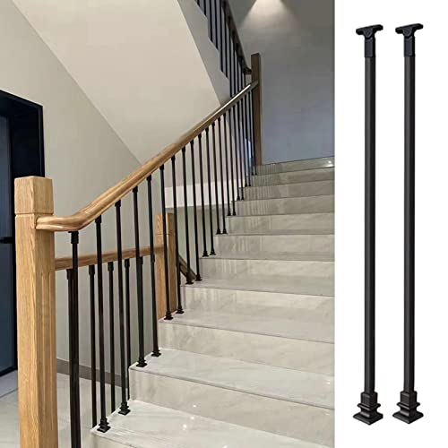 ZAQYCM Geländer Treppengeländer Schwarz/Weiß Dachgeschoss Geländer Baluster Quadratisch 2er Pack, Vertikale Treppenspindeln Mit Flachschuh Und Schraube, Für Holzdeck & Garten von ZAQYCM