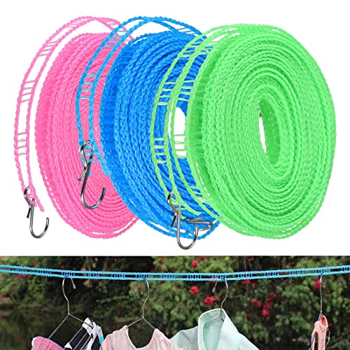 3 Stück Kolibri Wäscheleine - rutschfeste Wäscheleine - Nylon Wäscheleine - Elastische Wäscheleine,reisewäscheleine Entworfen Für Draußen,Drinnen,Zu Hause,Reisen,Camping (Grün/Rosa/Blau) von ZARADU