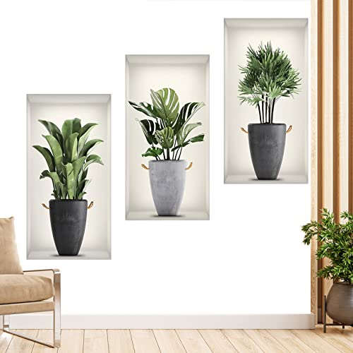 Grüne Pflanzen Wandsticker Selbstklebend,3D Wall Sticker Vase,Vases Wall Stickers For Living Room,Wandaufkleber Geeignet FüR Wohnzimmer, Schlafzimmer, Bad, KüChe Und Andere Orte(3 Stücke) von ZARADU