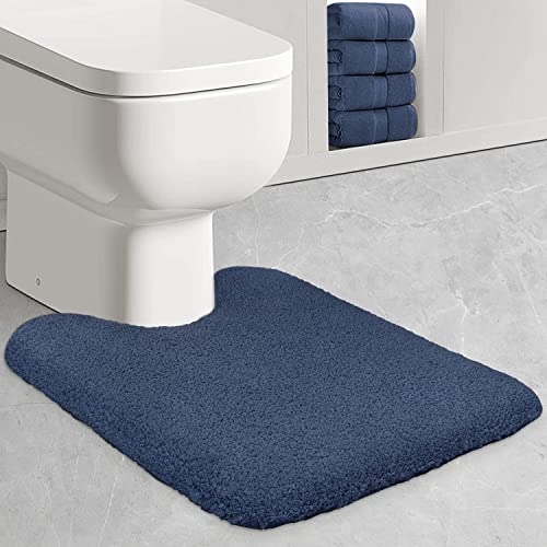 ZARCKER WC Vorleger mit Ausschnitt 50 x 60cm WC Teppich, rutschfest Toilette Vorleger Weiches Klovorleger Toiletten Badematte Mikrofaser Badteppiche für WC - Navy blau von ZARCKER