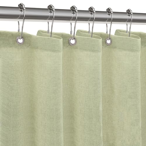 ZARCKER Wasserdichter Duschvorhang, 182x182CM, Linen Badewanne Vorhang mit undurchlässiger Beschichtung, Anti-Schimmel Stoff Textil Shower Curtain mit 12 Duschvorhängeringen Waschbar - Grün von ZARCKER