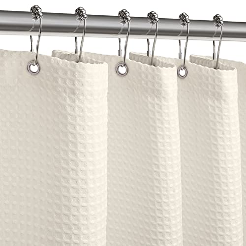 ZARCKER Wasserdichter Duschvorhang, 182x182CM, Waffel Badewanne Vorhang mit undurchlässiger Beschichtung, Anti-Schimmel Stoff Textil Shower Curtain mit 12 Duschvorhängeringen Waschbar - Creme von ZARCKER