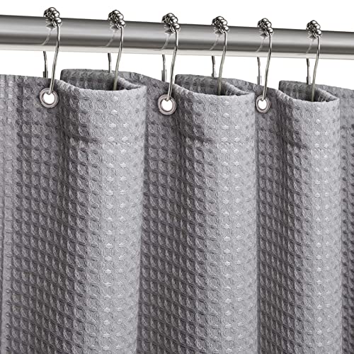 ZARCKER Wasserdichter Duschvorhang, 182x182CM, Waffel Badewanne Vorhang mit undurchlässiger Beschichtung, Anti-Schimmel Stoff Textil Shower Curtain mit 12 Duschvorhängeringen Waschbar - Grau von ZARCKER