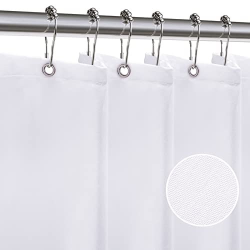 ZARCKER Wasserdichter Duschvorhang, 182x92CM, Linnen Badewanne Vorhang mit undurchlässiger Beschichtung, Anti-Schimmel Stoff Textil Shower Curtain mit 12 Duschvorhängeringen Waschbar - Weiß von ZARCKER